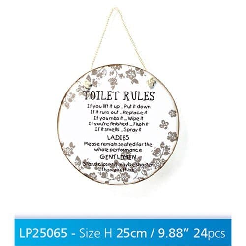 White "Toilet Rules" Shabby Chic Style Plaque