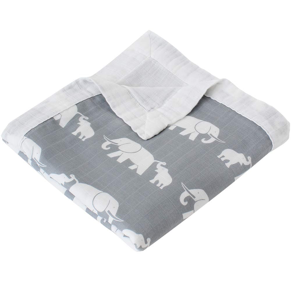 LifeTree Soft Baby Blankets 2 Layer Muslin Cloth - 45"x45" Bamboo Cotton Toddler Blanket for Boys & Girls Elephant Print