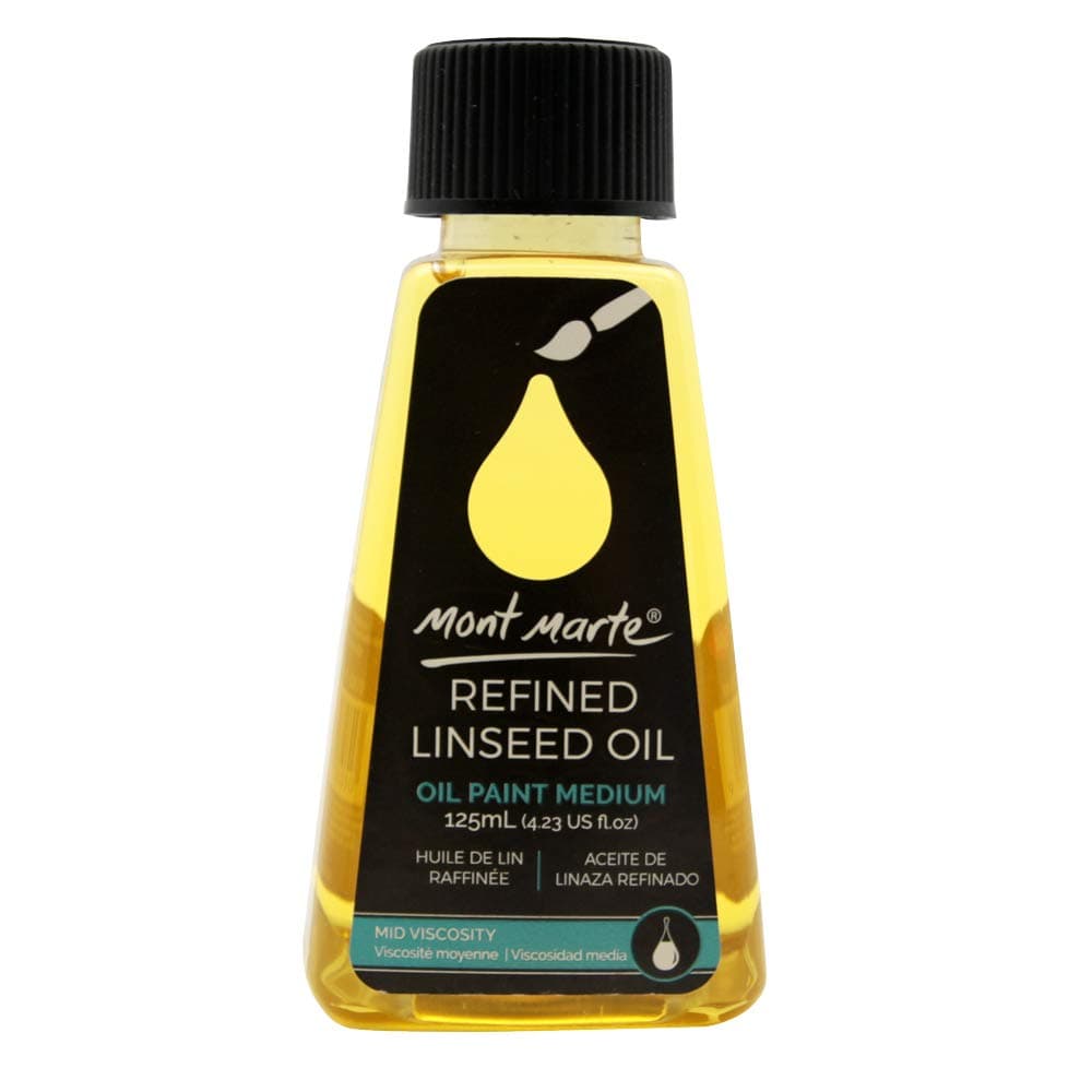 Mont Marte Premium Refined Linseed Oil 4.2 Fluid Ounce (125ml) Enhance Oil Paint Flow, Increase Gloss