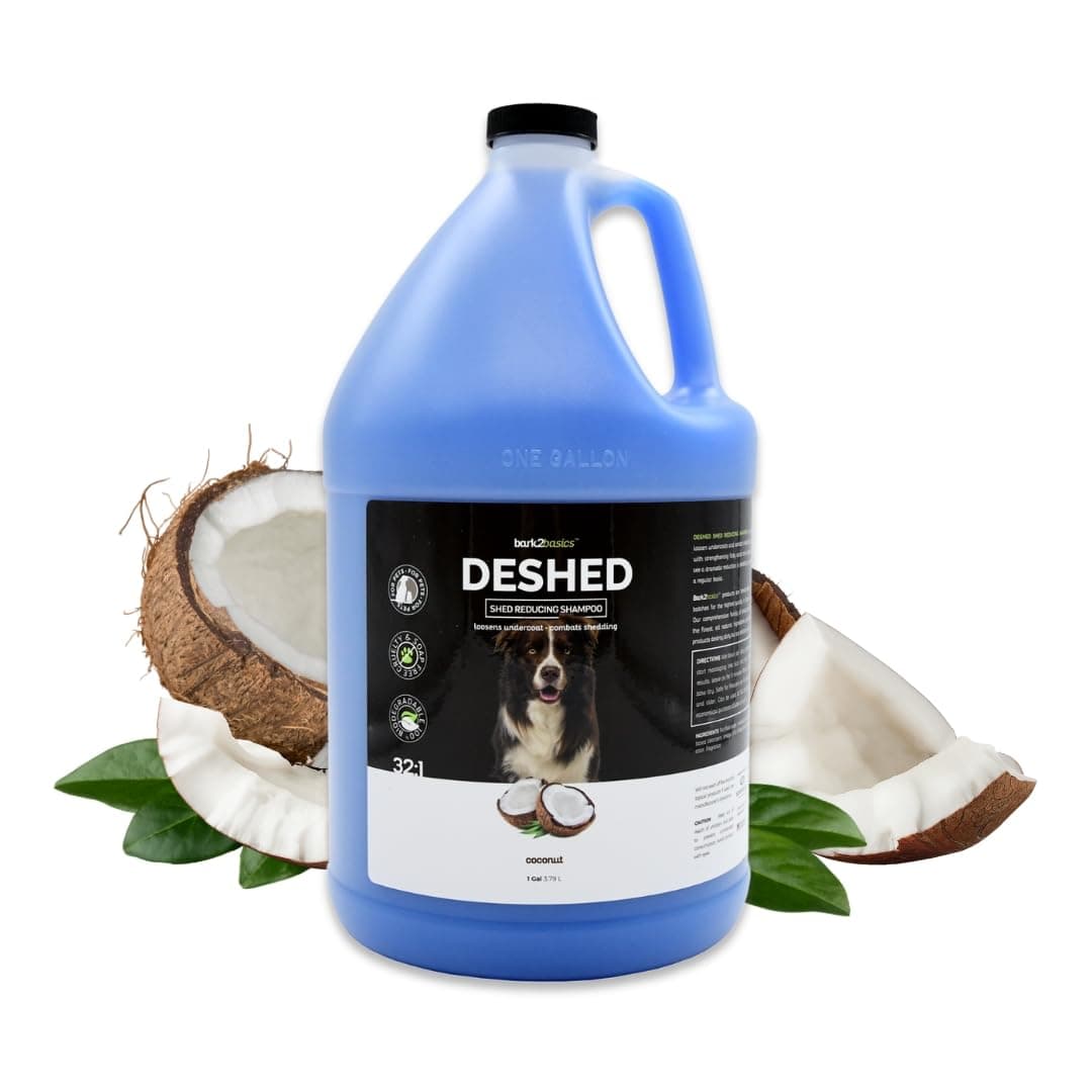 Bark2Basics DeShedding Dog Shampoo, 1 Gallon - Combats and Reduces Shedding, Removes Undercoat, Fights Excessive Hair Shed, Omega 3 and 6 Rich, Strengthens The Hair Follicle, Natural, USA Made