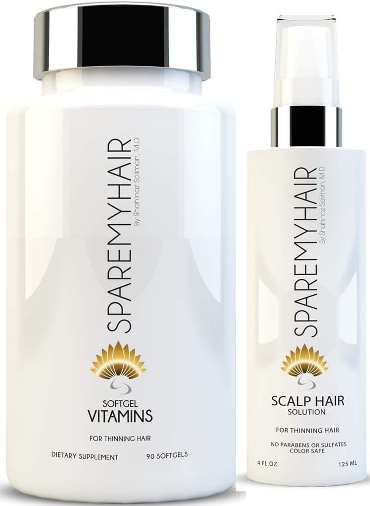 Scalp Solution 4 oz & Vitamins Soft Gel 90 Caps, for Hair Growth with Biotin, Yucca Extract, Horsetail, Saw Palmetto, Jojoba, Multi-Vitamins & Keratin Protein for Healthy Hair Treatment