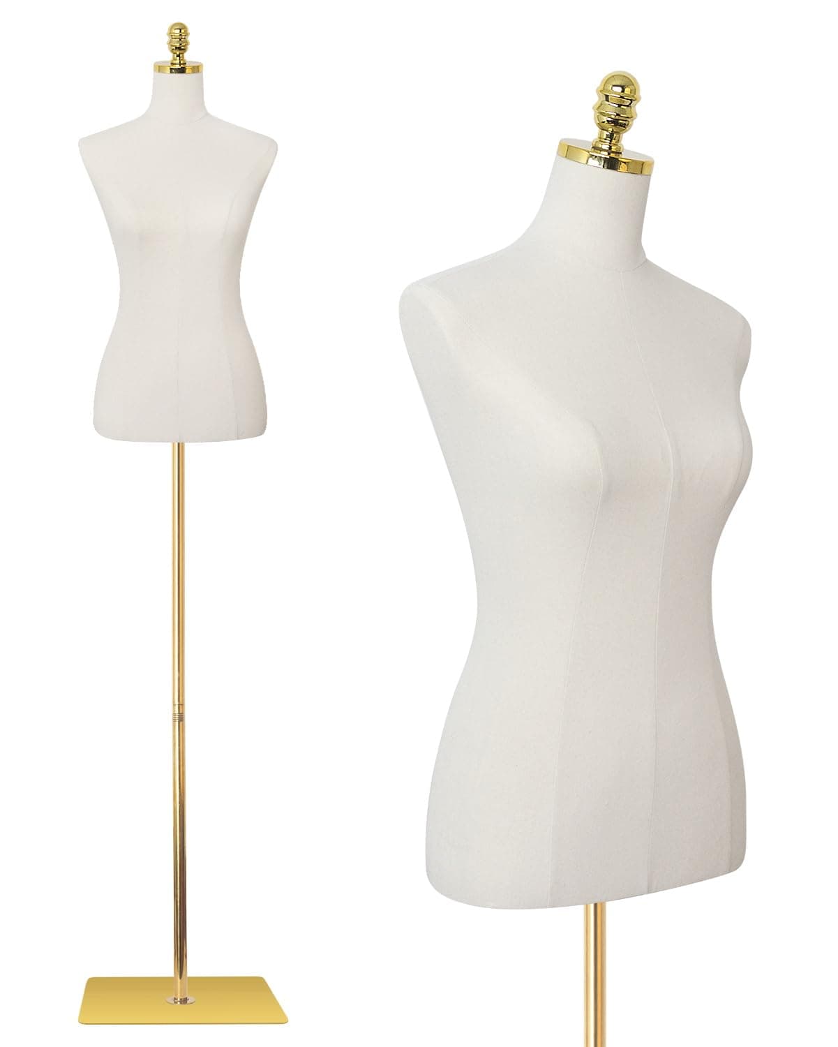 SHAREWIN Mannequin Torso Dress Form 40.55-73.23 Inch Height Adjustable Female Model Display Mannequin Body with Metal Bracket and Rectangular Base for Sewing Dressmakers Dress Jewelry Display, Beige