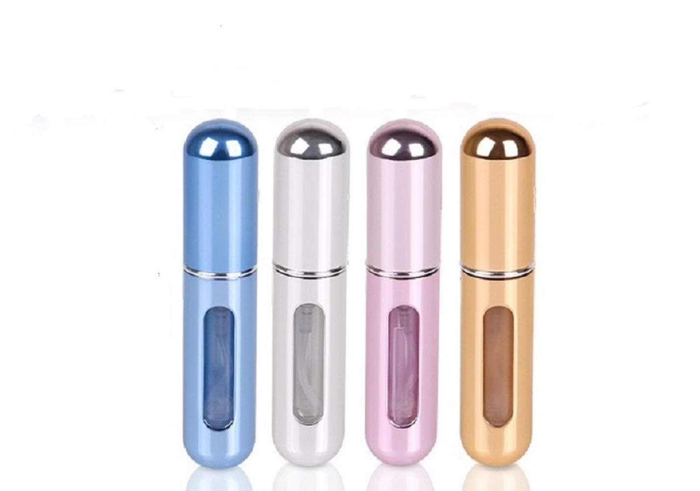 Portable Mini Refillable Empty Perfume Atomizer Spray Bottle Scent Pump Case For Traveling and Outgoing, 5ml, 4 Pieces - Bright Gold, Silver, Pink, Blue