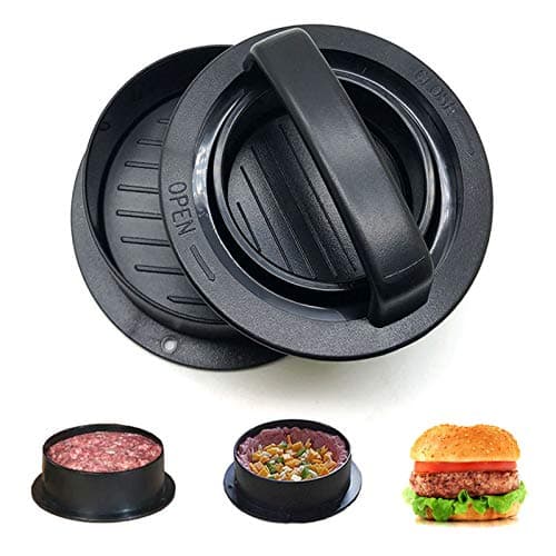 supersuper Burger Press 3-in-1 Stuffed Burger Press Patty Molds for Beef Burger Kitchen and BBQ Grill Accessories Black