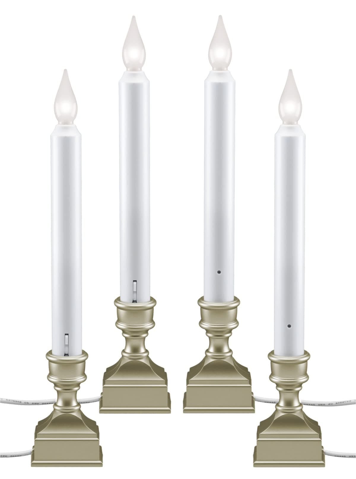 612 Vermont LED Electric Window Candles with Bright Hot Spot, Sensor Dusk to Dawn, Flicker Flame or Steady On, USB Low Voltage Adapter, VT-1270P-4 (Pack of 4, Pewter)