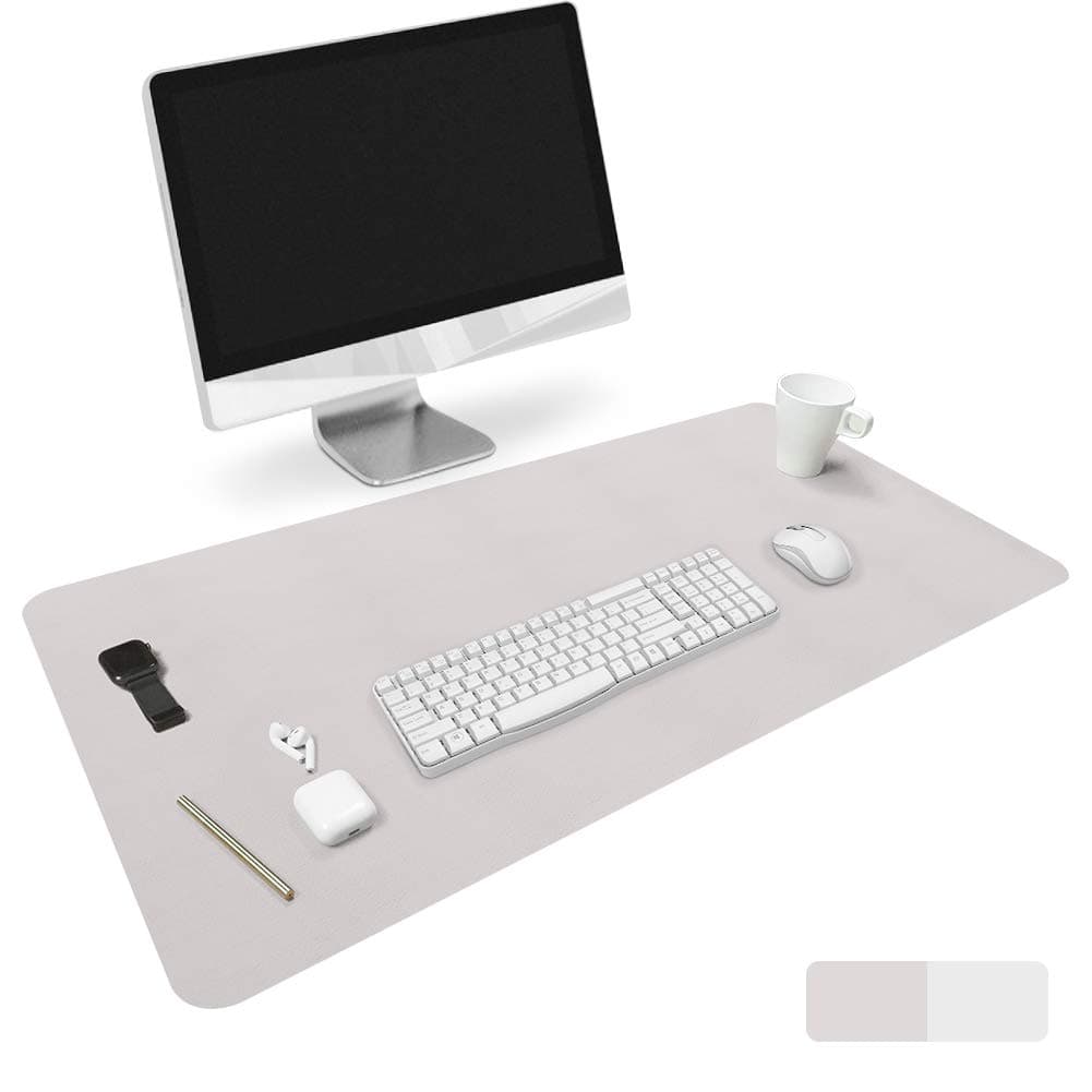 HOMECAS Desk Pad,Office Desk Mat Blotter,31.5" x 15.7" Upgraded PU Leather Desk Protector Cover Large Mouse Pad, Waterproof Writing Mat for Office/Home/Computer,Dual Use (Gray & Silver)