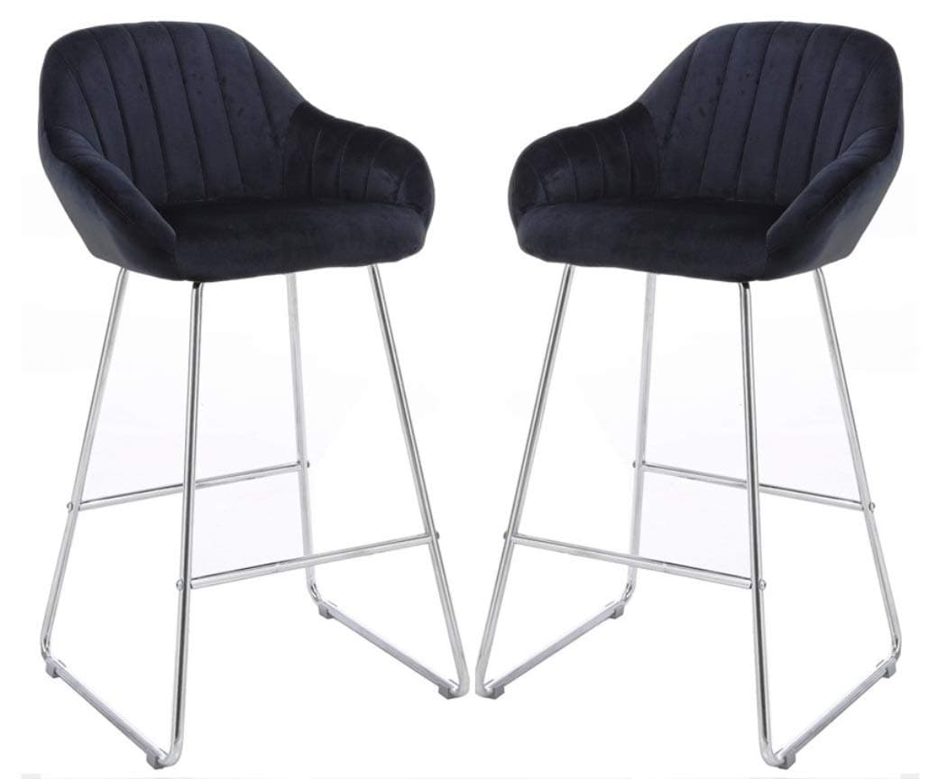 Millies Design "MAGALUF set of 2 Luxury Velvet Bar Stools Luxury Velvet, Seat, Chrome steel Metal legs Bar Breakfast Bar Stools (BLACK VELVET)
