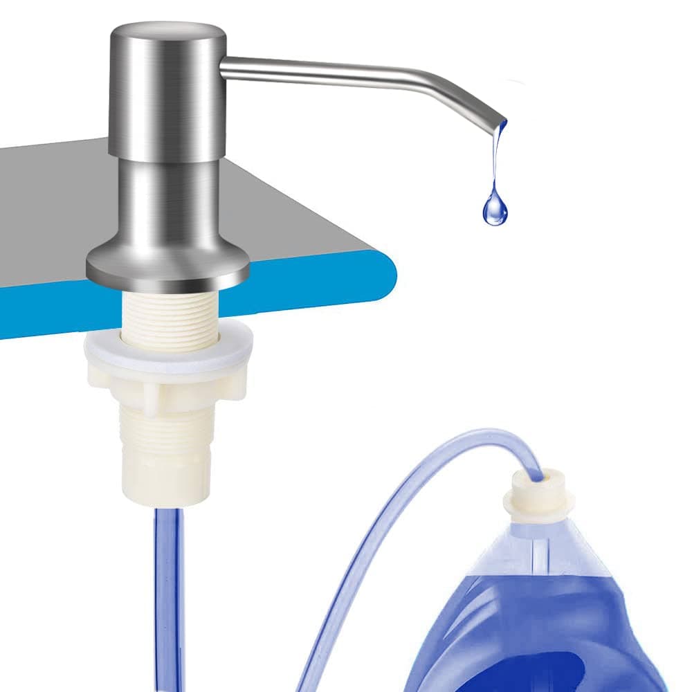 Dish Soap Dispenser for Kitchen Sink (Brushed Nickel), Countertop Sink Soap Dispenser Water Pump with 47” No-Spill Extension Tube Kit Design for Kitchen Bathroom, No More Refills （Sliver）