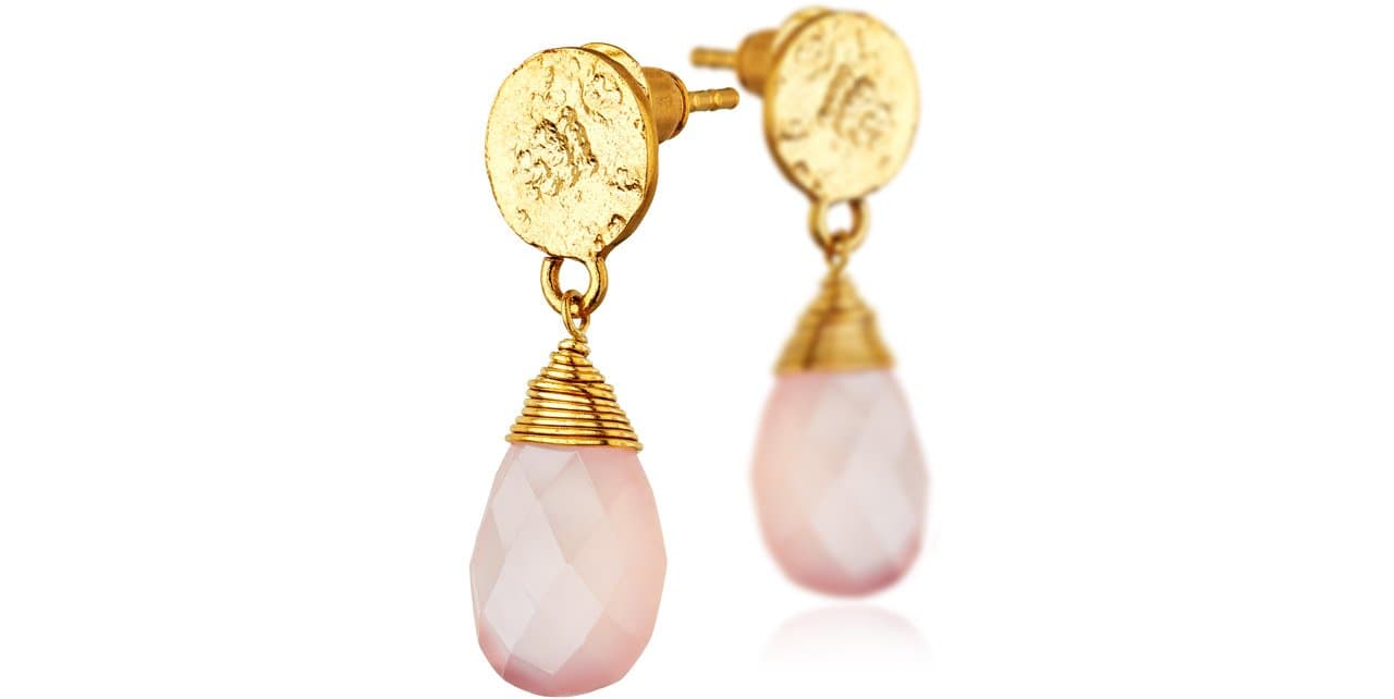 Azuni Athena Earrings Pink Quartz and Gold Plated Size M