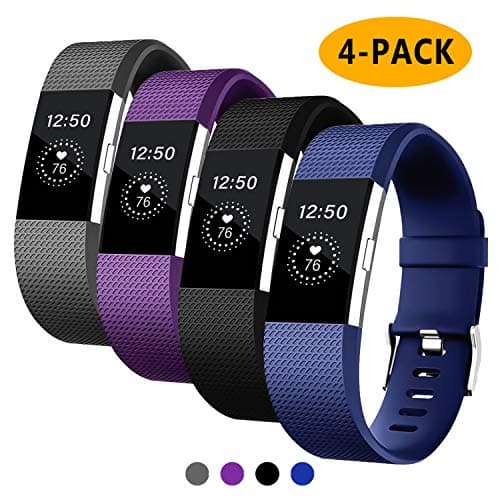 Fondenn Bands Compatible with Fitbit Charge 2 for Women and Men (4 Pack), Classic Adjustable Soft Silicone Sport Strap Replacement Wristband for Fitbit Charge 2