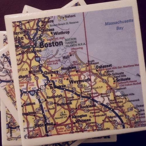 Boston Area Road Map Coasters, Set of 4