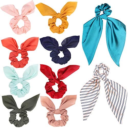 Cehomi10 Pcs Hair Scrunchies Satin Scarf Chiffon Ponytail Holder Bow Silk Headband Bobbles Soft Elegant Elastic Hair Bands Cute Hair Ties