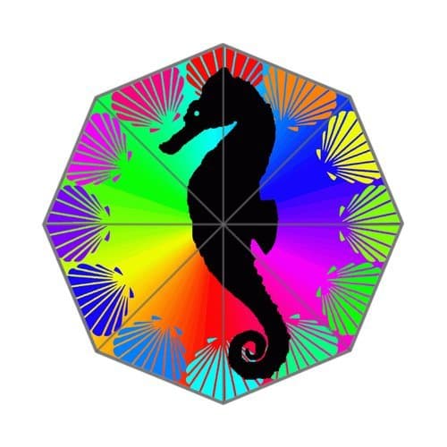 DailyLifeDepot Rainbow Sketch Series Seahorse Sea Shells Beauty Design Totes Compact Lightweight Open / Close Foldable Rainy / Sunny Gift Custom Rain Umbrella