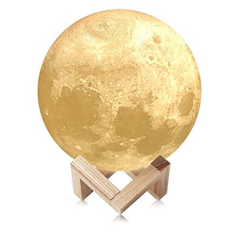 STSEETOP 5.9inch Moon Lamp, 3D Printing LED Night Light USB Rechargeable Smart Switch Touch 2 Colors Brightness Decorative Light with Wooden Holder for Christmas Wedding Gift Girl Kid