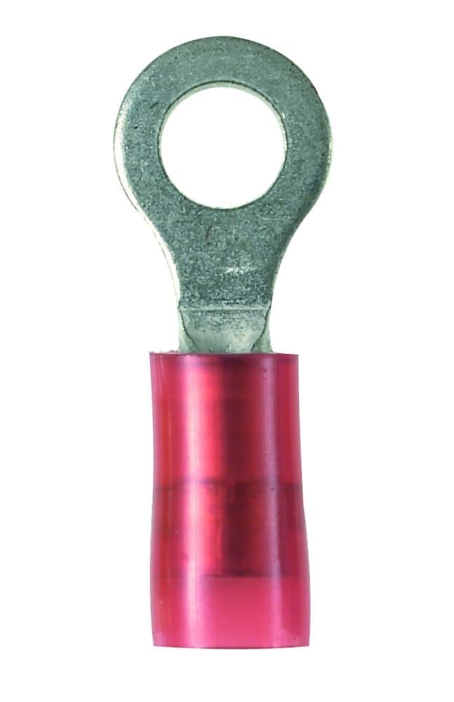 Panduit PN18-6RN-C Ring Terminal, Narrow Tongue, Nylon Insulated, 22 - 18 AWG, #6 Stud Size, Red (100-Pack)