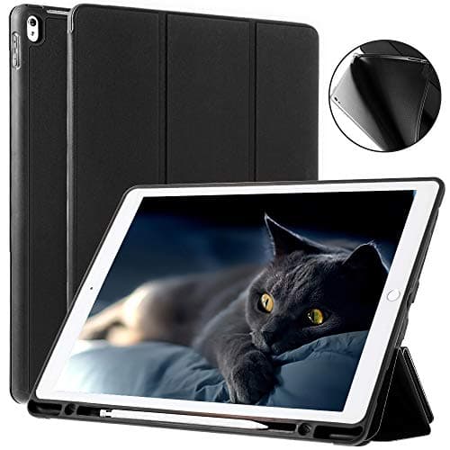 Coralov Case for iPad Pro 12.9 Inch 2017/2015 with Pencil Holder - Lightweight Soft TPU Back Cover and Trifold Stand with Auto Sleep/Wake,Protective for iPad Pro 12.9 Inch(1st & 2nd Gen)
