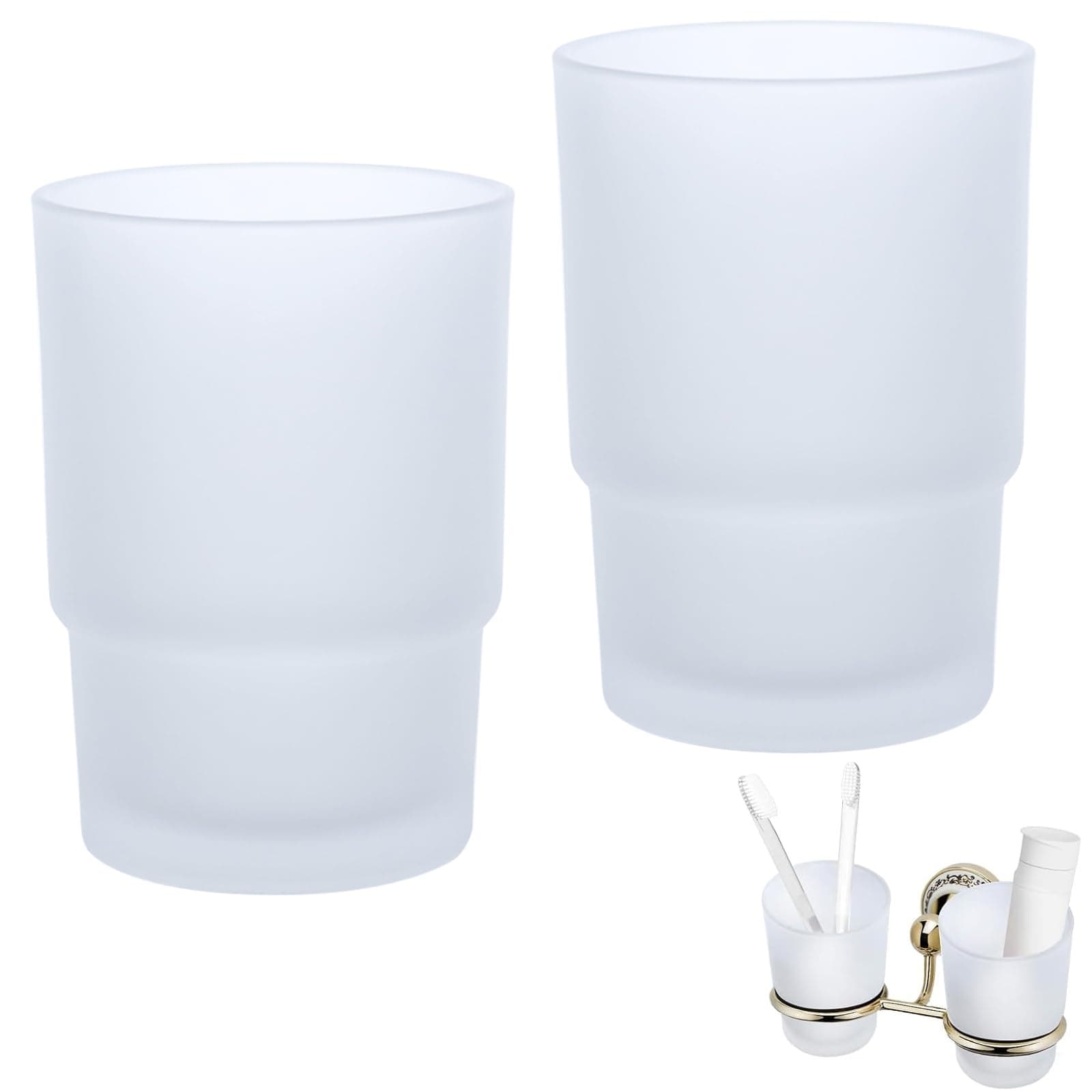 Set of 2 Glass Toothbrush Cups, Family Bathroom Cups, Replacement for Wall Mounted Toothbrush Holder, Bathroom Accessories (Matte)