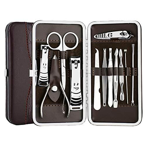 Okbool 12pcs Stone Pattern Stainless Steel Manicure Set for Men with Portable Travel Leather Case