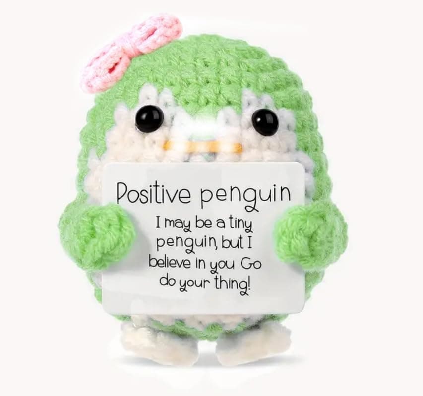 Cute Stuff, Positive Penguin,Emotional Support Gift, Mini Inspirational Good Luck Gifts Funny Knitted Wool Doll Gift for Adults Women Men Students Birthday Home Office