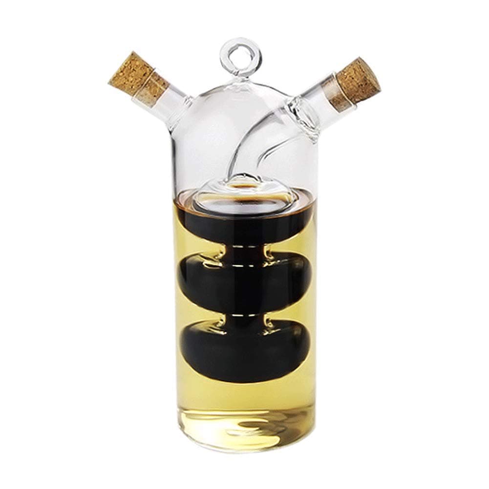 Olive Oil and Vinegar Dispenser Cruet Bottles, 2 in 1 Transparent Dual Glass for Kitchen Cooking Container