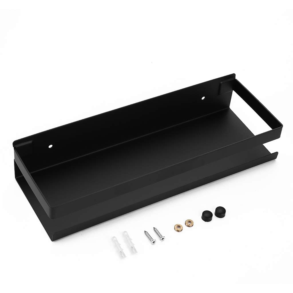 OwnMy Bathroom Shower Shelf Stainless Steel Bath Kitchen Basket Shower Caddy Rack, Rustproof Metal Bathroom Storage Floating Shelves Wall Mounted Shower Corner Rectangular Shelf - 12 Inch Black