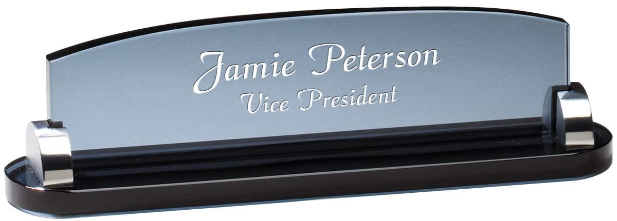 Executive Gift Shoppe | Personalized Smoked Glass Desktop Name Plate with Custom Engraving