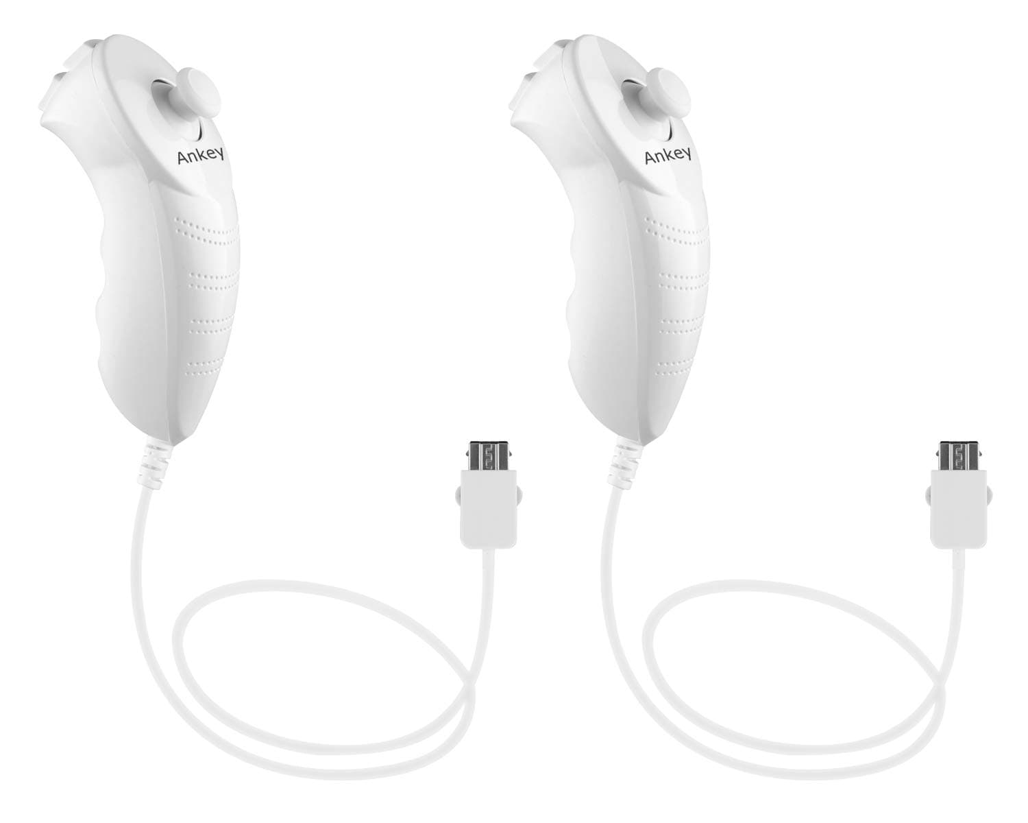 2Packs Nunchuck Controller Remote Replacement for Nintendo Nunchuk Wii Wii U Console White (White)