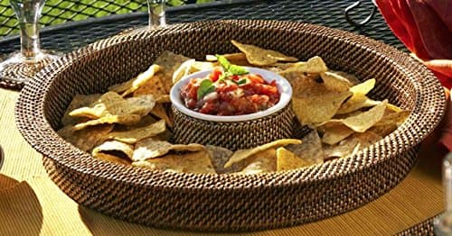 Calaisio Hand Woven Round Chip & Dip Serving Tray With Pillivuyt Dish