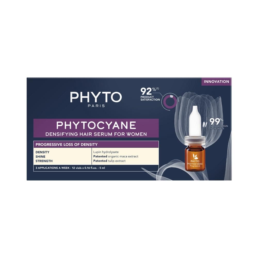 Phyto Phytocyane Densifying Hair Serum Women 5 ml x 12 Vials - For Progressive Hair Loss Treatment, Natural-origin ingredients
