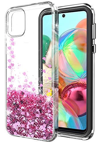SunStory Galaxy A71 Case,Luxury Fashion with Moving Shiny Quicksand Glitter and Double Protection with PC Layer and TPU Bumper Case for Samsung Galaxy A71 Phone (Rose Gold)