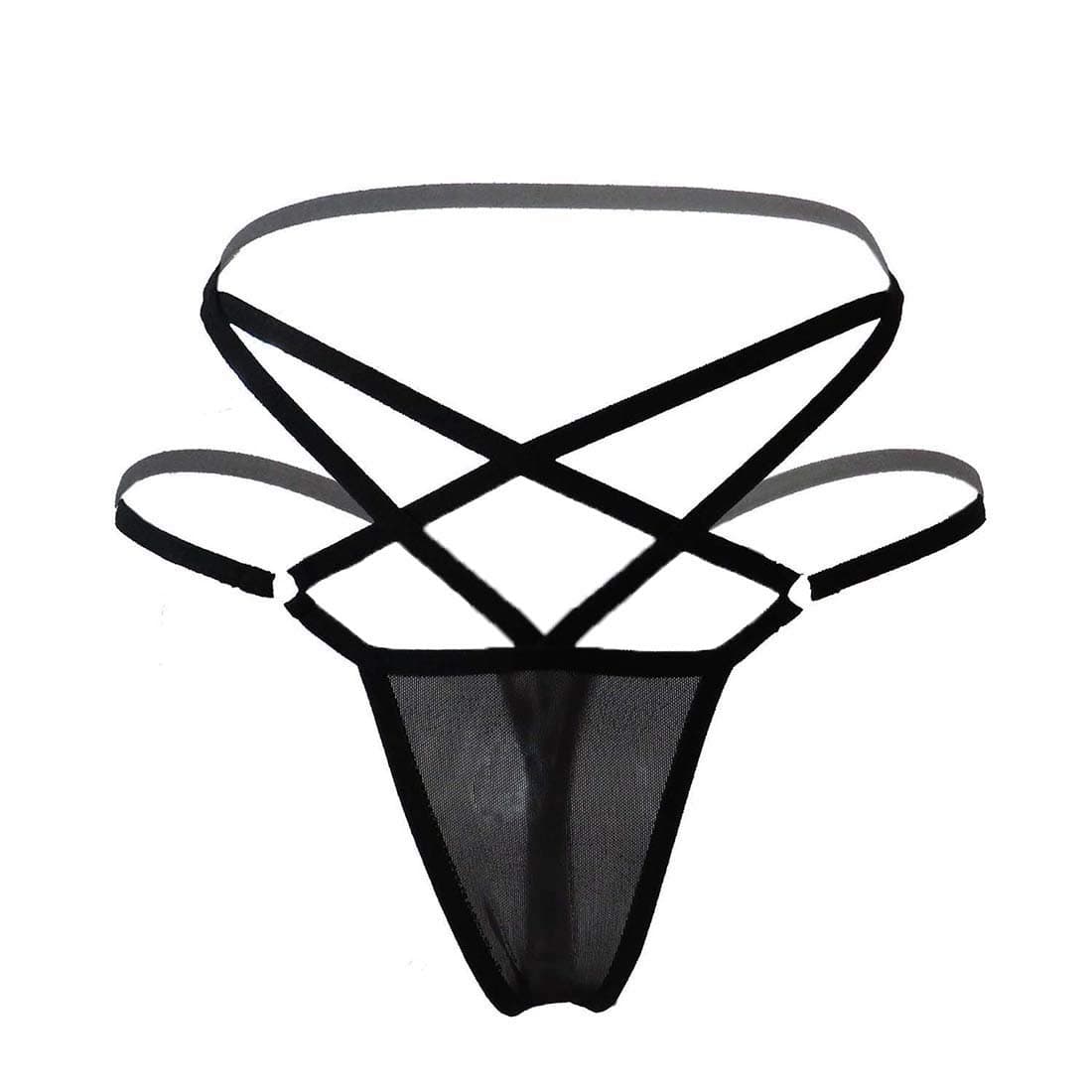 Women's Black Charming Thong Lingerie lace G-String T-Back Panties Strappy Body Harness Panties Gift for Valentine