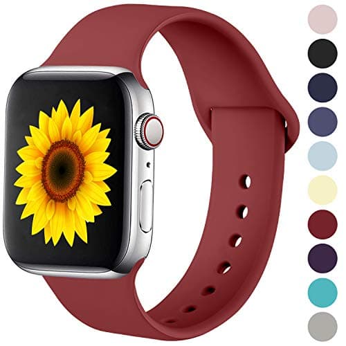 ilopee Waterproof Sport Band Compatible with Apple Watch Series 5 4 3 2 1, Fashionable Strap for iWatch 42mm 44mm, Red, M/L