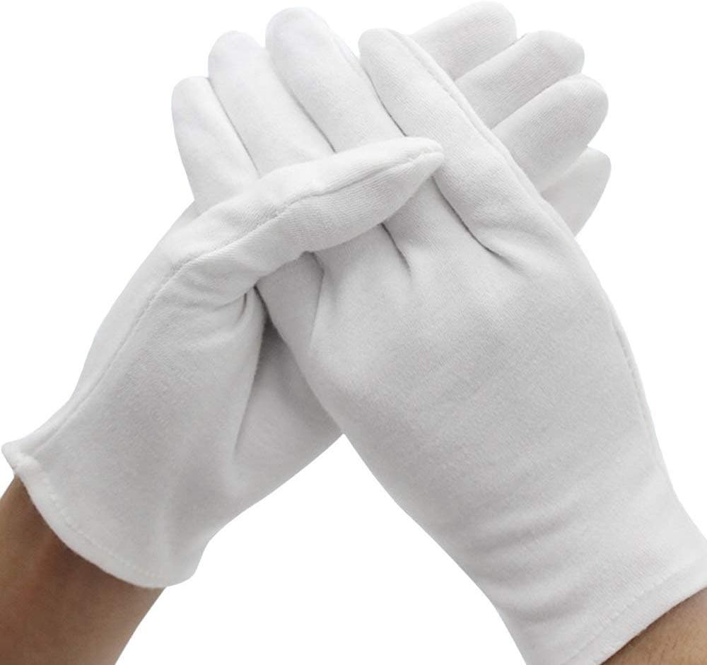 10 Pairs White Cotton Gloves, Size XL, White, Care Cotton Gloves, Comfortable and Breathable, for Dry Hands, Eczema, Beauty, Coin, Jewellery and Silver Inspection