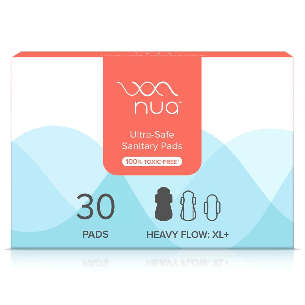 Nua Ultra-Safe Sanitary Pads For Women | 30 Ultra Thin Pads | Heavy Flow-XL+ | Safe on Skin | Toxic-Free & Rash-Free | Unscented | 50% Wider Back| Leakproof | Made Safe