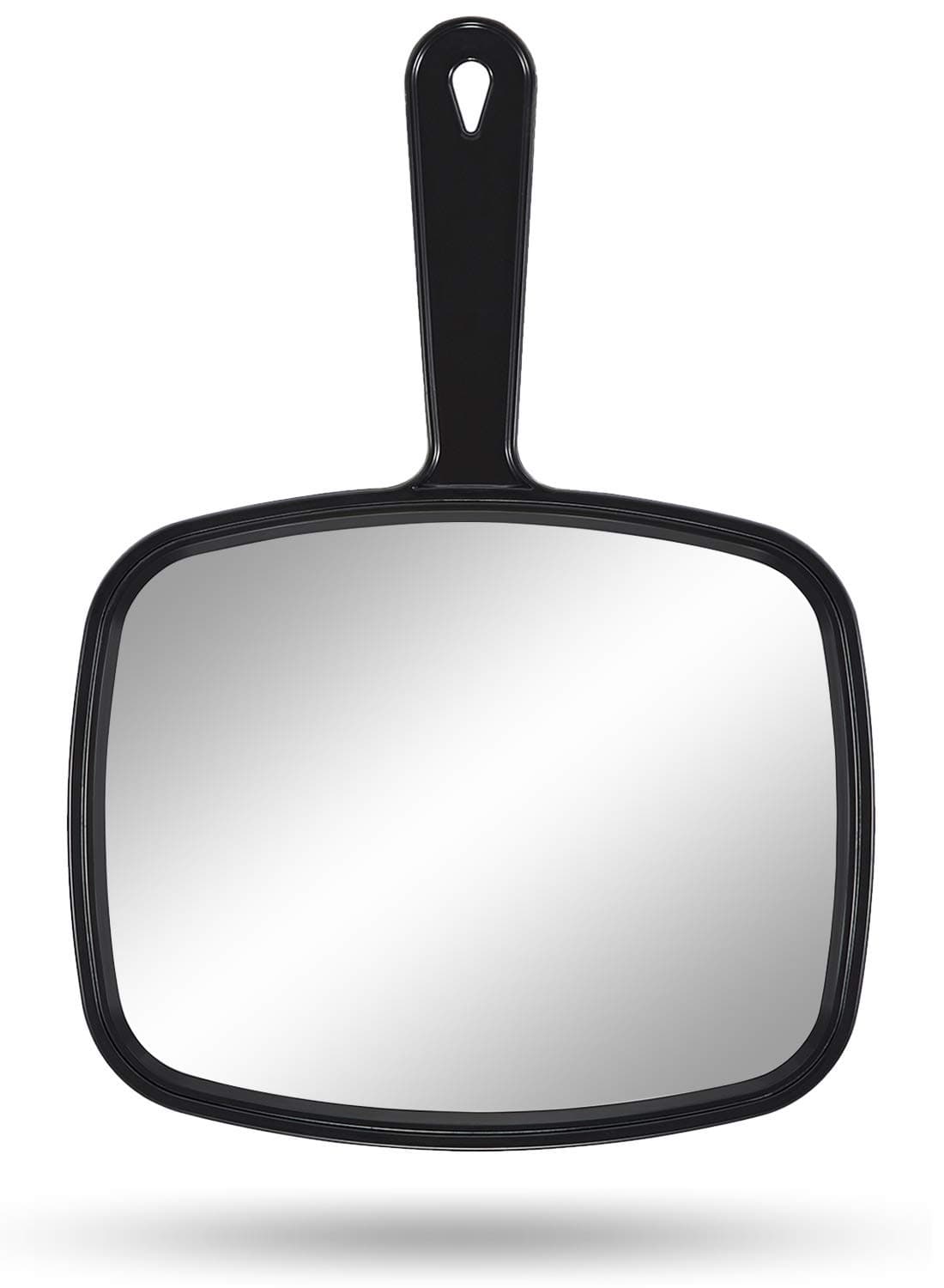 Hand Mirror, Handheld Makeup Mirror with Handle for Barber Hairdressing (Square Black 10.3"x7.4")