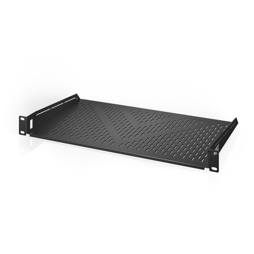 Vented Cantilever 1U Universal Rack Shelf, 25cm Deep, for 19-Inch Equipment Racks, Heavy-Duty 2.4mm Cold Rolled Steel, 27 kg Capacity