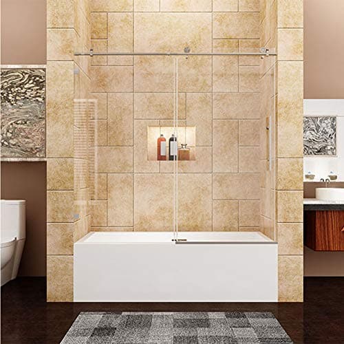 SUNNY SHOWER Frameless Sliding Tub Door Bathtub Shower Door, 3/8" Clear Glass, 58.5-60 in. W x 62 in. H Tub Shower Door in Brushed Stainless Steel