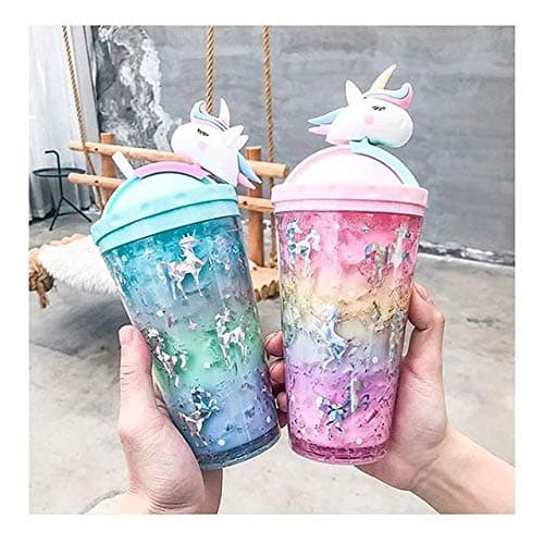 Prezzie Villa Pack of 1 Slide and Open Unicorn Sipper with Straw (450ml) for Kids Glitter Sipper Random Design and Color Sent, Plastic, Multicolour