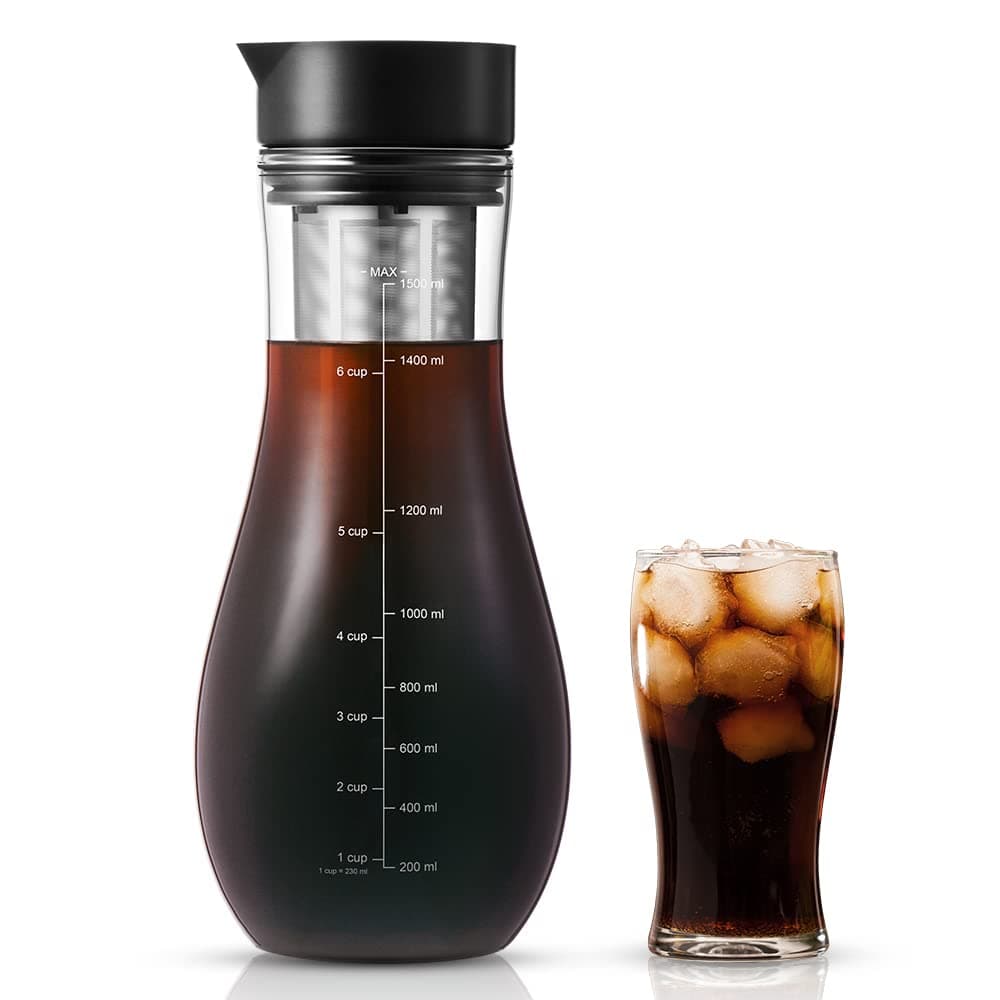 Soulhand Cold Brew Coffee Maker, Iced Coffee Maker with Airtight Lid, Cold Brew Pitcher with Removable Stainless Steel Filter for Ready To Drink Iced Coffee Hot Tea Fruit Beverage Brewing-48oz/1.5L