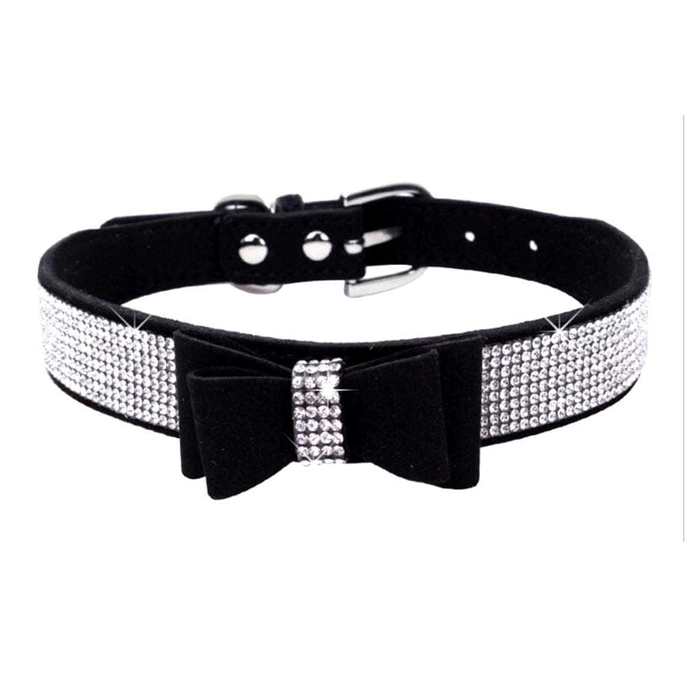 Rhinestone Dog Collar, Cute Dazzling Sparkling Soft Suede Leather Dog Cat Rhinestone Collar Crystal Diamond Pet Dog Puppy Collar (S, Black-1)