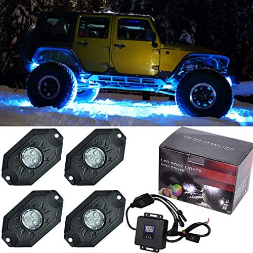 RangerRider Car App RGB LED Rock Lights，4 Pcs Pods Multicolor Neon LED Light Kit with Bluetooth Controller for Underglow Off Road Truck SUV