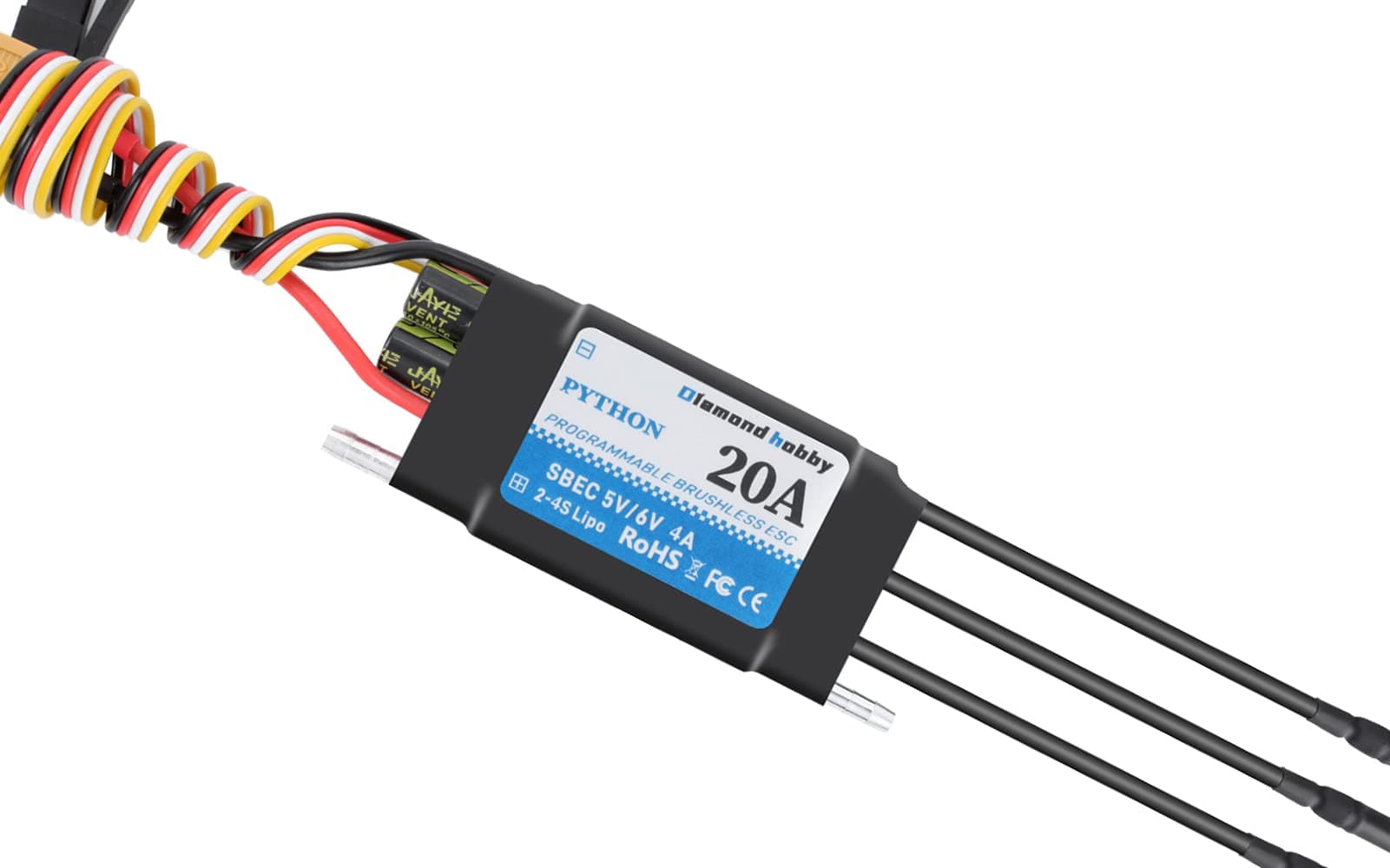 DH 20A 2-4S Waterproof Brushless ESC Electronic Speed Controller with 5.5V/4A BEC and XT60 3.5mm Banana Head Connector for Model Ship RC Boat (20A)
