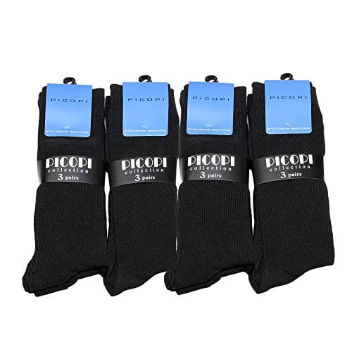 12 Pairs Men Ribbed Dress Socks Plain Color - J2404-BK