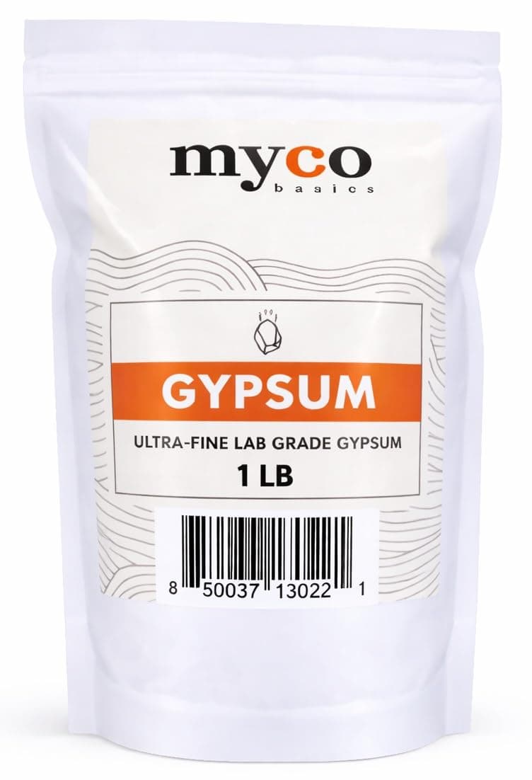 (1.0-20.0 lbs) Mycology Basics - Bulk Ultra-Fine Lab Grade Gypsum for Mushrooms, Food Grade, No Additives - Packaged in HEPA filtrated Enclosure for Sterility (1.0 lbs)
