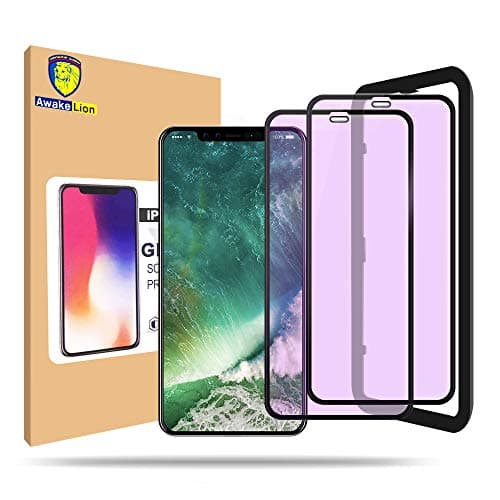 iPhone X Screen Protector, [2-Pack] Awakelion Anti Blue Light Ray Glare Full Coverage Tempered Glass with Easy Install Tool [Grade A from Japan] [ 3D Touch] [Black 5.8’’]