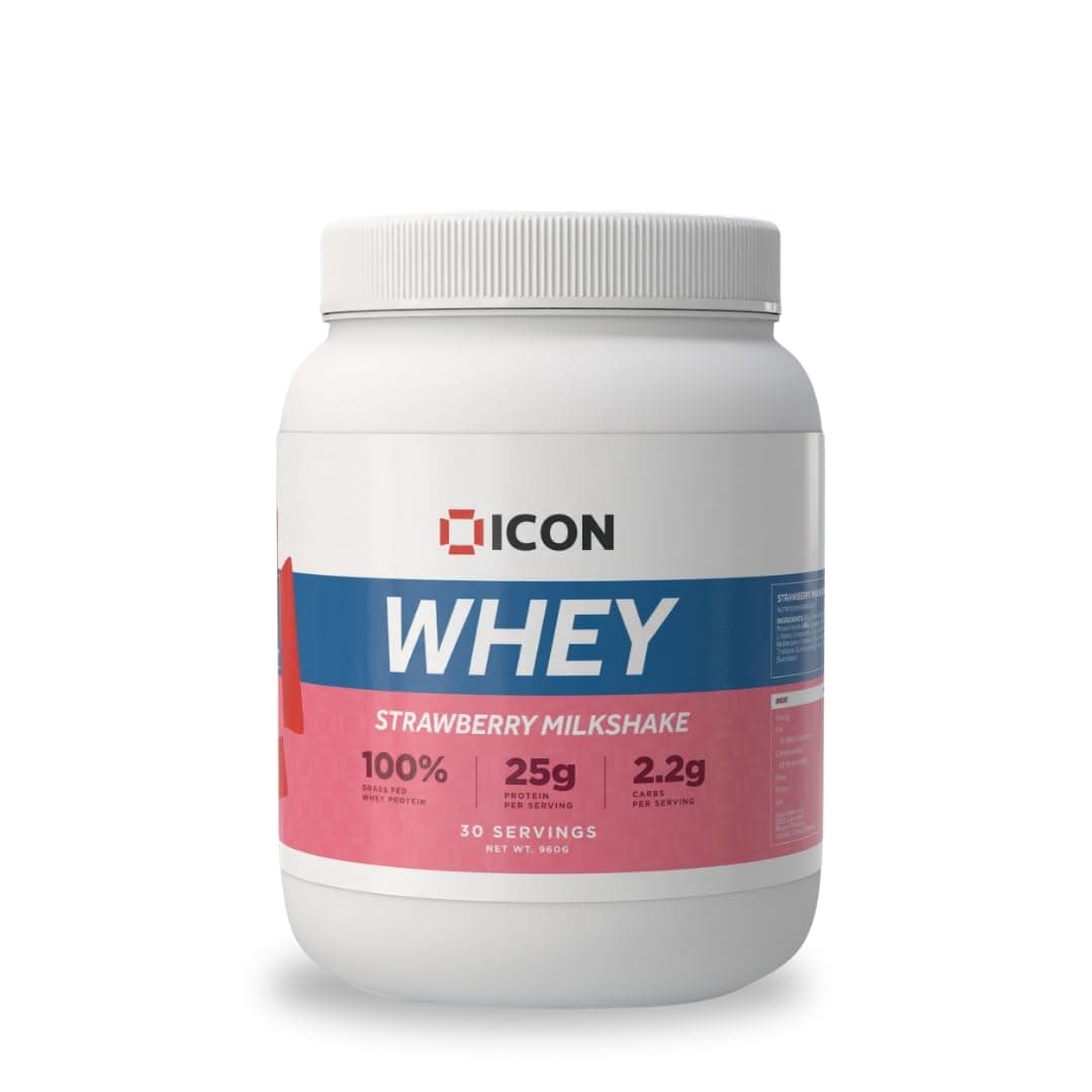 Whey Protein Powder — Strawberry Milkshake — High Protein, Grass Fed, Low Carbs & Fat, Complete Amino Acid Profile, Cold Shakes or Mix with Foods — 960g, 30 Servings