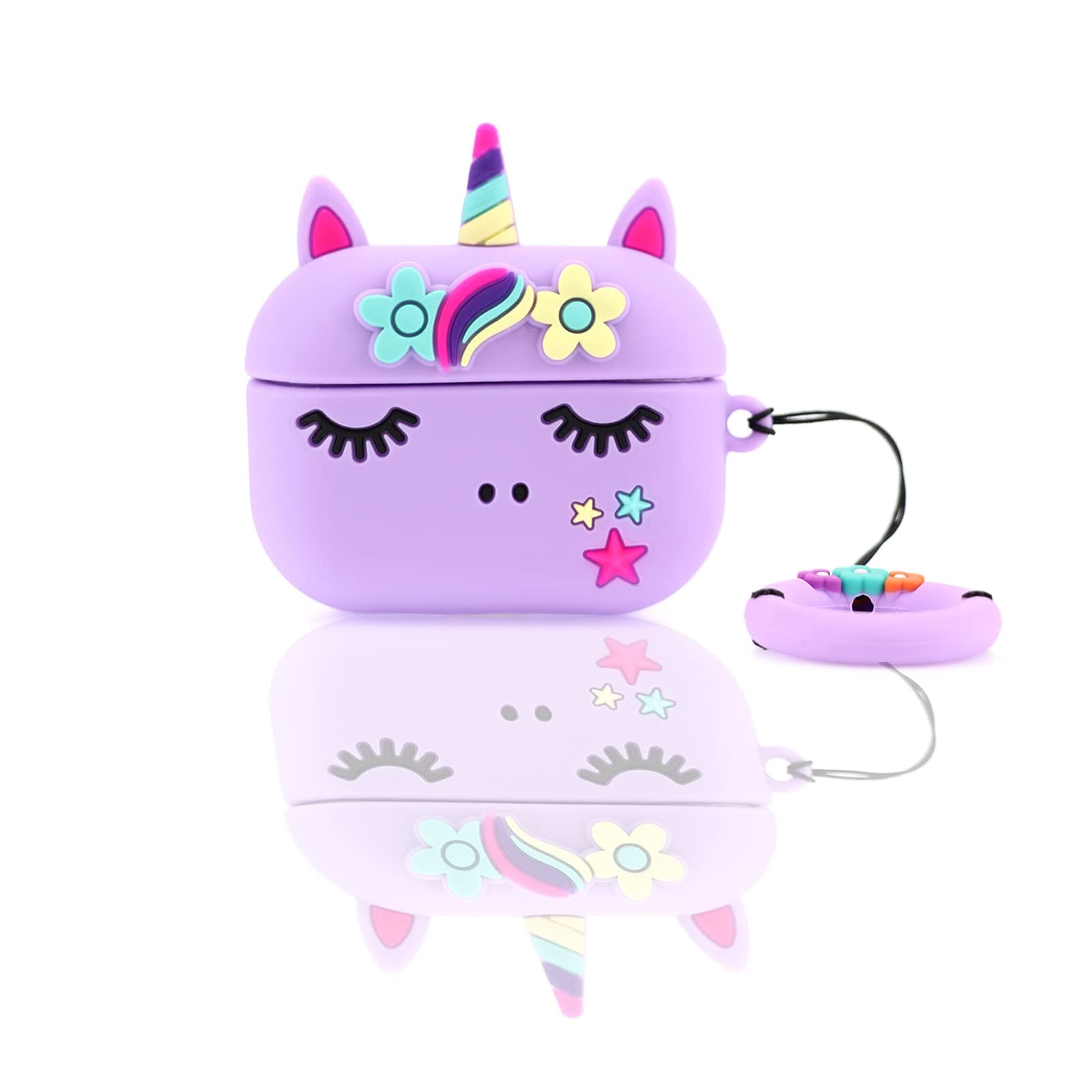 Compatible with Airpods PRO Charging Case, Artibox 3D Cartoon Star Unicorn Silicone Case Shockproof Protective Skin Earphone Cover for Girls Kids Women(Purple)