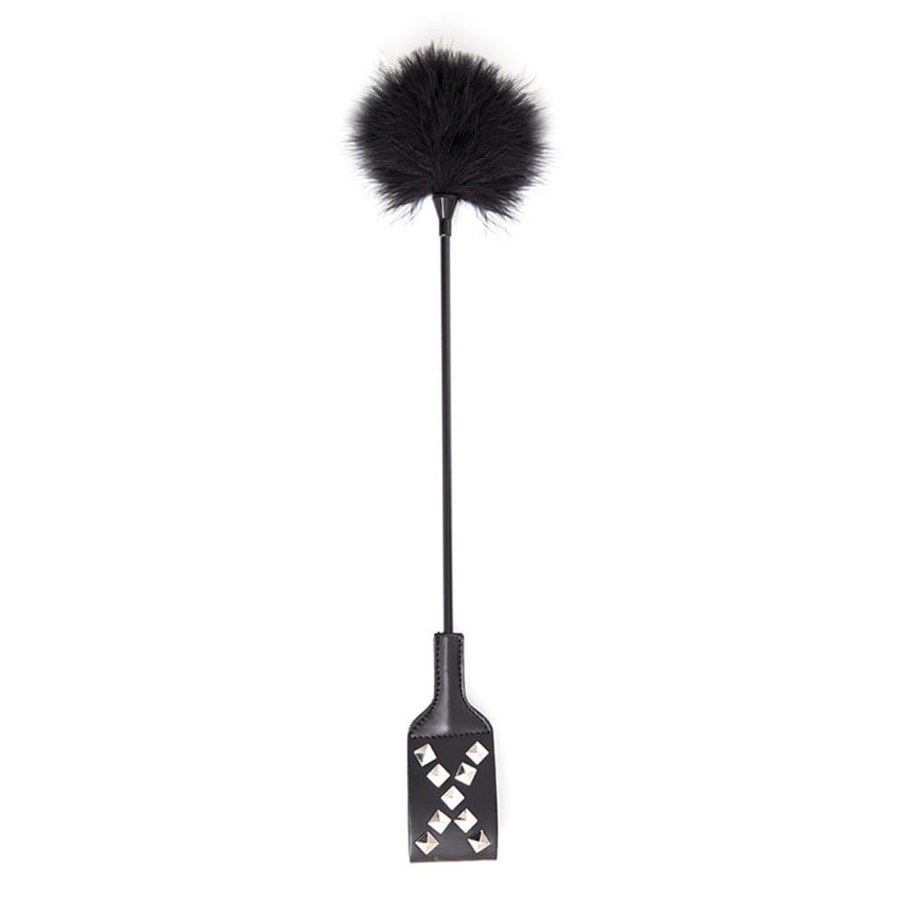 2 in 1 Exquisite Ostrich Feather Tickler and Leather with Rivets Whip ''X and O''