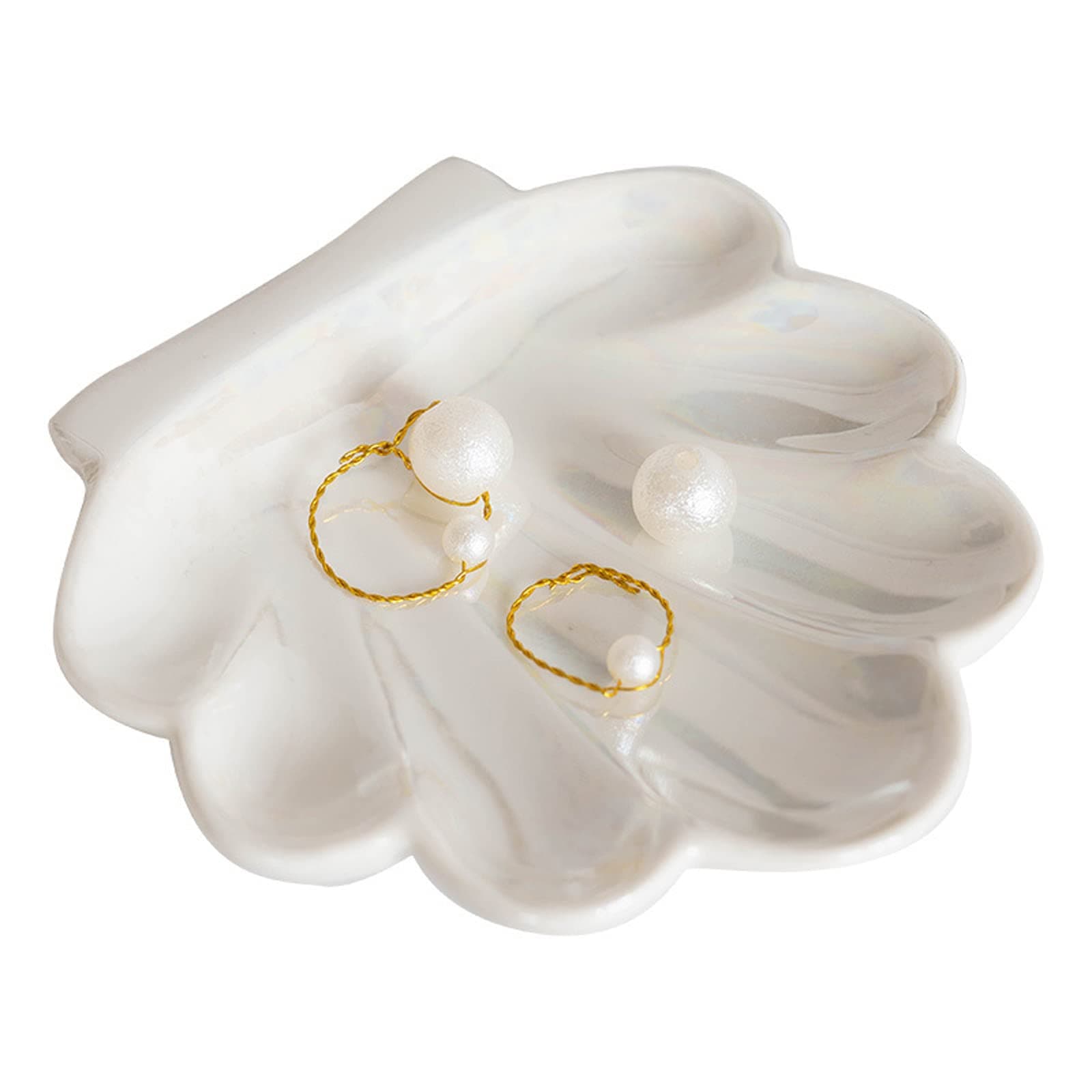 Shell Trinket Dish, Ceramic Ring Holder/Jewelry Tray, Cute Organizer Plate Vanity Decorations Accessories for Home Décor Bathroom Valentine's Friendship Birthday Christmas Gift for Women