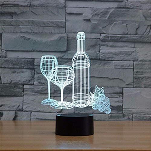 EXXX 3D LED With remote control Night Light Lamps,3D Optical Illusion 7 Colors Touch Table Desk Visual Lamp,Home Decoration,Gifts Toys for Children Kids (Wine bottle and wine glass)